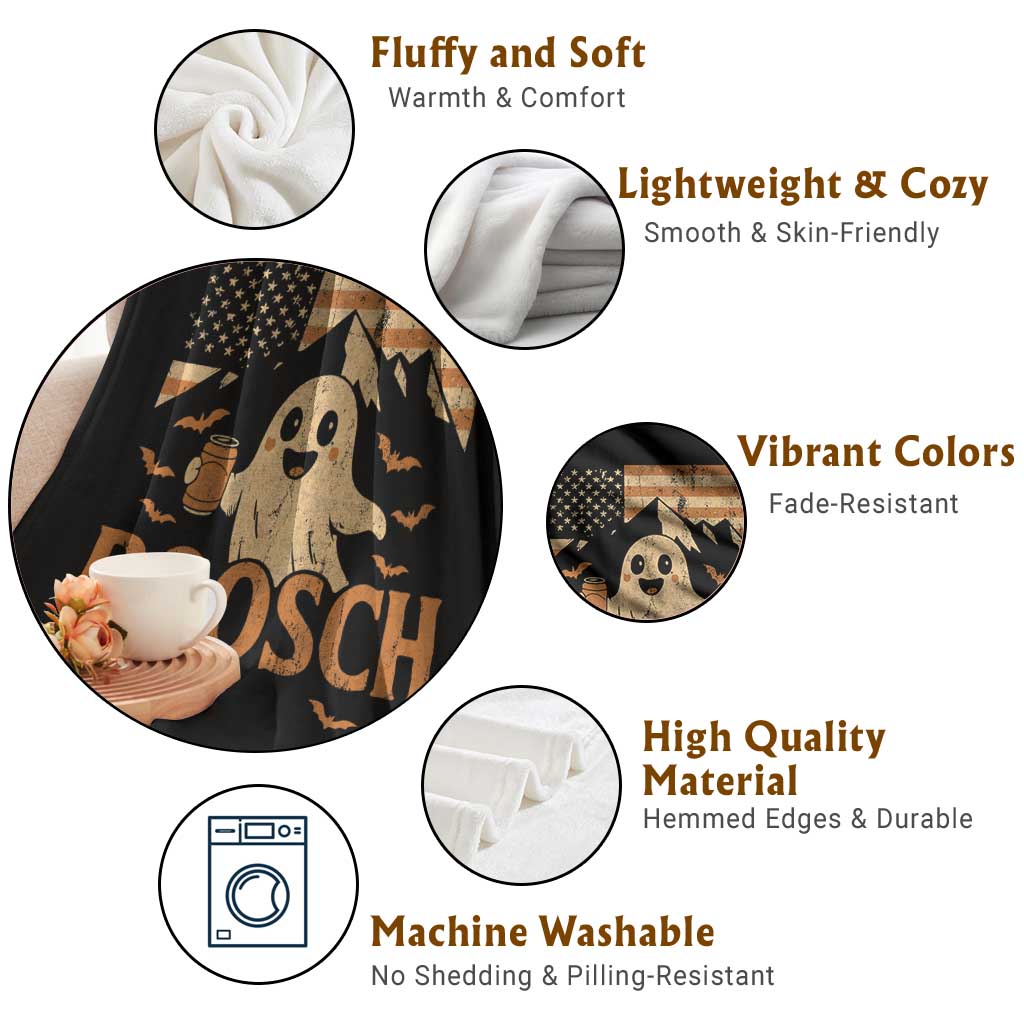 Funny Ghost Boosch Beer Halloween Throw Blanket Vintage American Flag - Wonder Print Shop