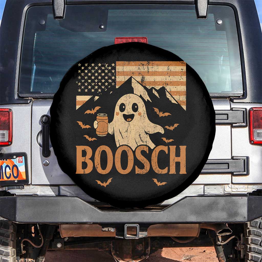 Funny Ghost Boosch Beer Halloween Spare Tire Cover Vintage American Flag - Wonder Print Shop