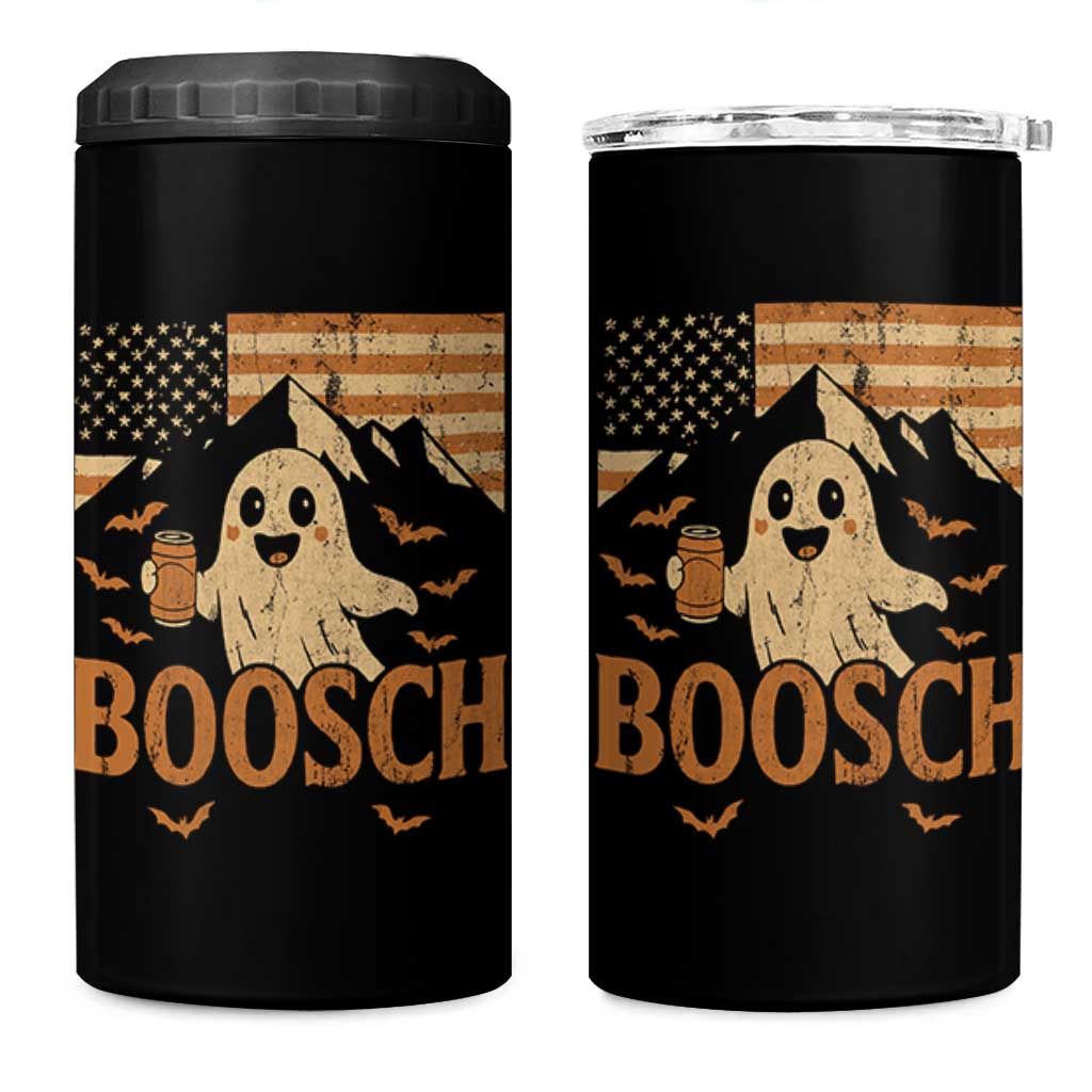 Funny Ghost Boosch Beer Halloween 4 in 1 Can Cooler Tumbler Vintage American Flag - Wonder Print Shop
