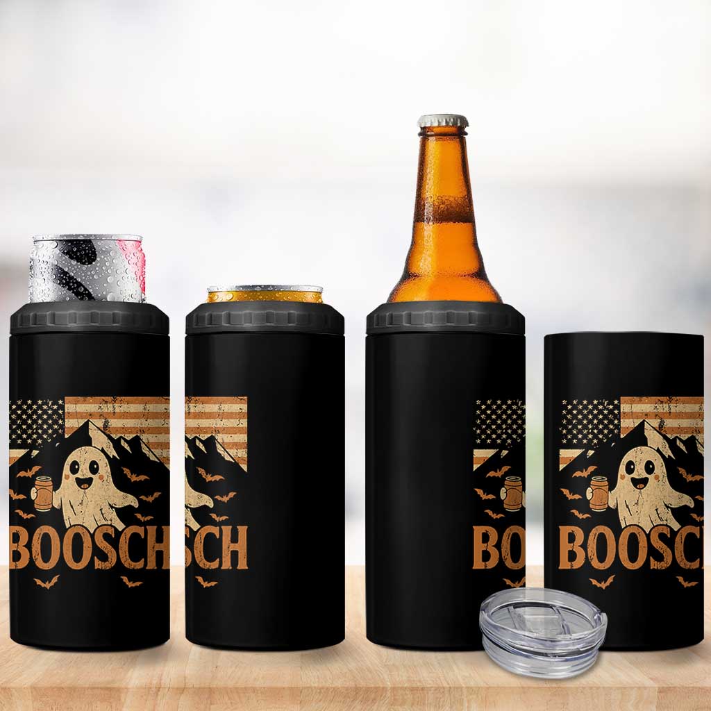 Funny Ghost Boosch Beer Halloween 4 in 1 Can Cooler Tumbler Vintage American Flag - Wonder Print Shop