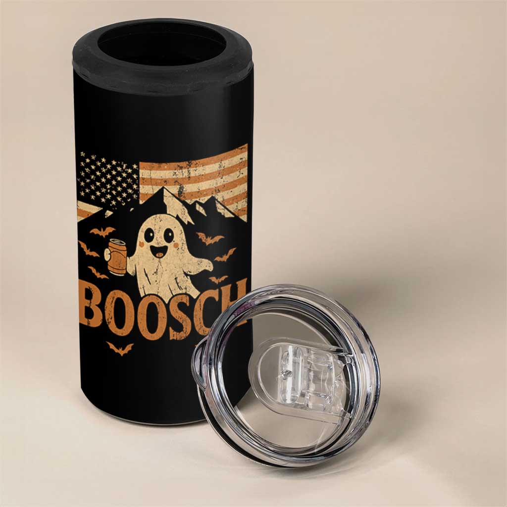 Funny Ghost Boosch Beer Halloween 4 in 1 Can Cooler Tumbler Vintage American Flag - Wonder Print Shop