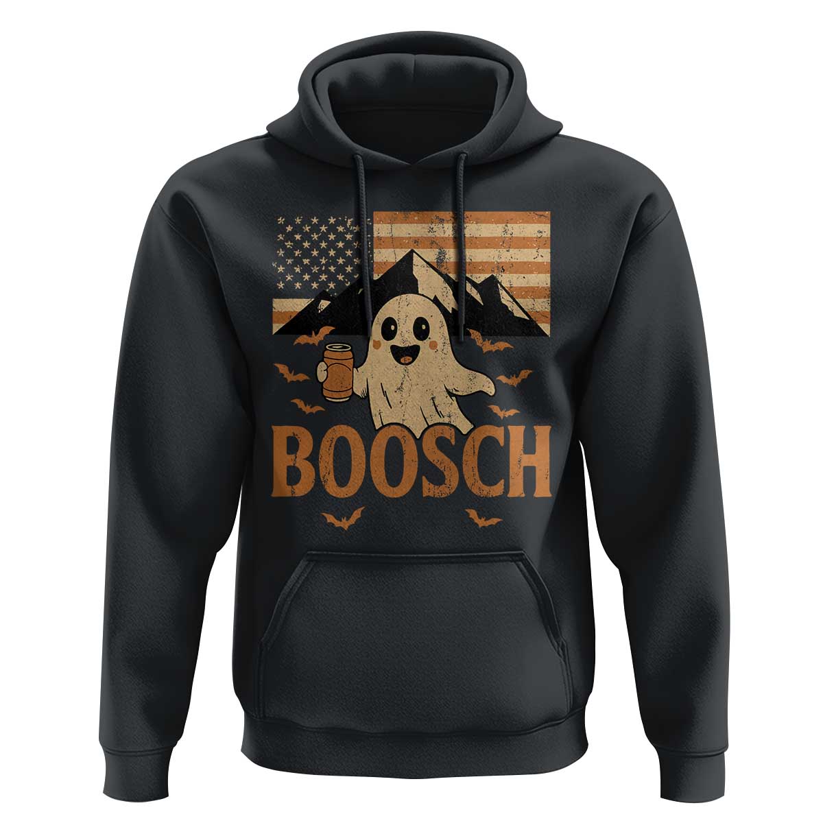 Funny Ghost Boosch Beer Halloween Hoodie Vintage American Flag - Wonder Print Shop