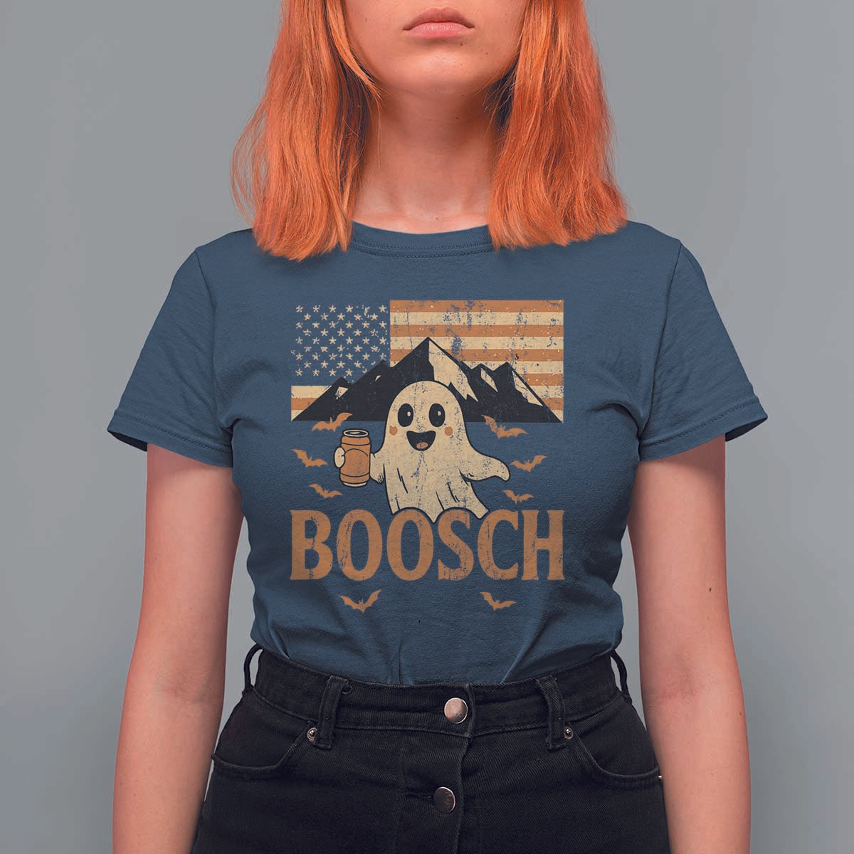 Funny Ghost Boosch Beer Halloween T Shirt For Women Vintage American Flag - Wonder Print Shop