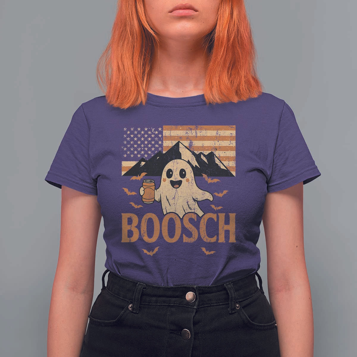Funny Ghost Boosch Beer Halloween T Shirt For Women Vintage American Flag - Wonder Print Shop