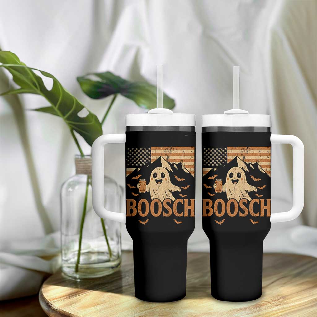 Funny Ghost Boosch Beer Halloween Tumbler With Handle Vintage American Flag - Wonder Print Shop