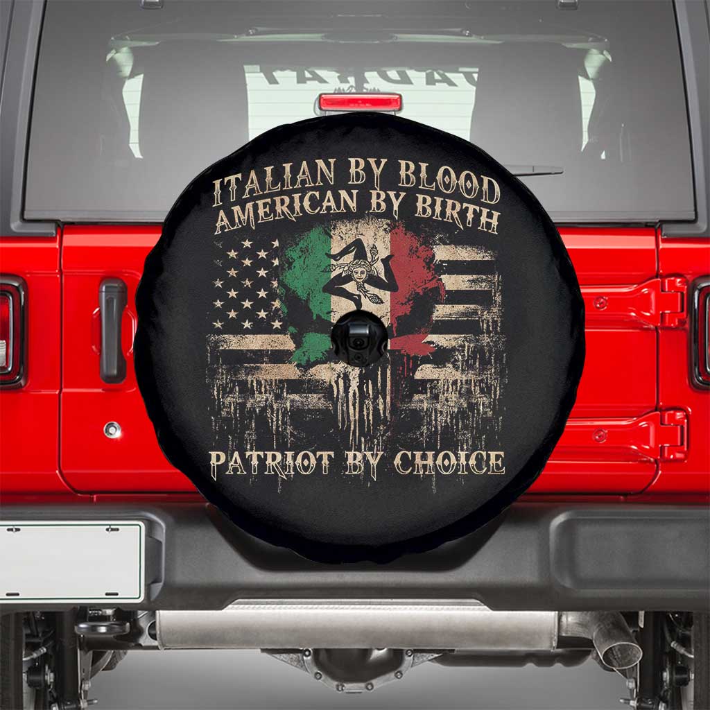 Italian By Blood American By Birth Patriot By Choice Spare Tire Cover Funny Italian American Skull USA Flag - Wonder Print Shop