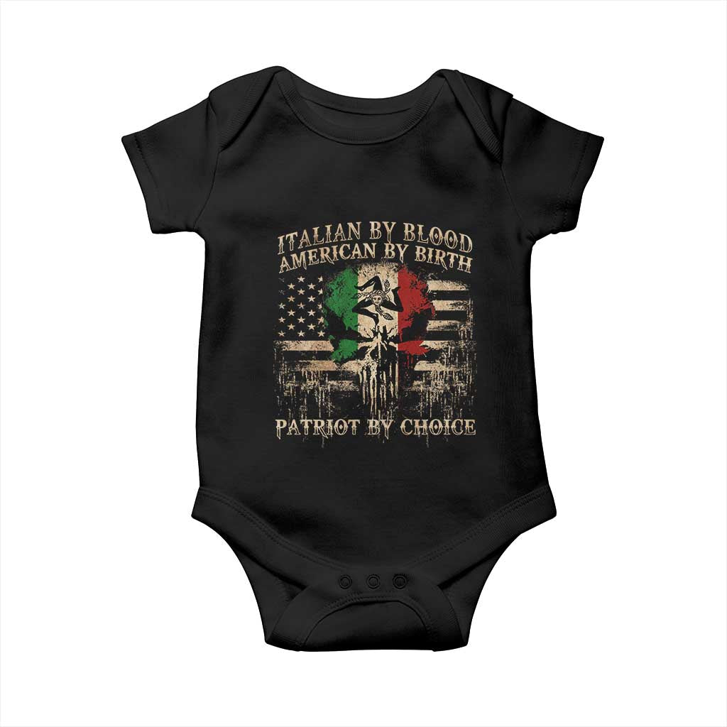 Italian By Blood American By Birth Patriot By Choice Baby Onesie Funny Italian American Skull USA Flag - Wonder Print Shop