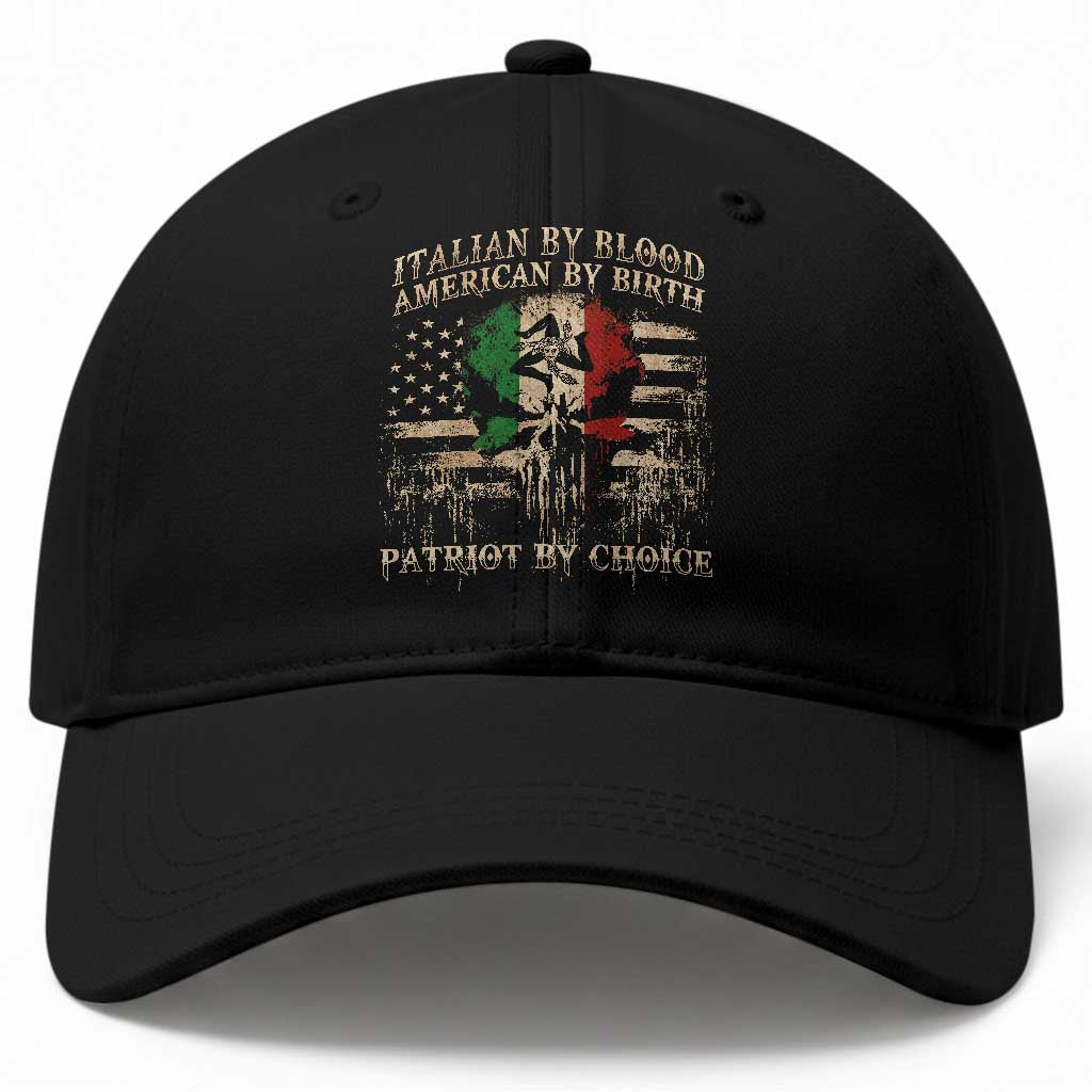 Italian By Blood American By Birth Patriot By Choice Baseball Cap Funny Italian American Skull USA Flag