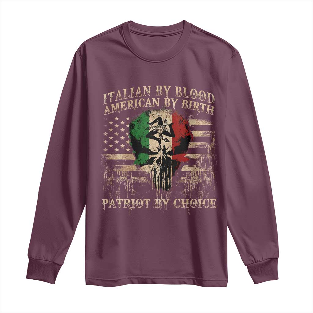 Italian By Blood American By Birth Patriot By Choice Long Sleeve Shirt Funny Italian American Skull USA Flag - Wonder Print Shop