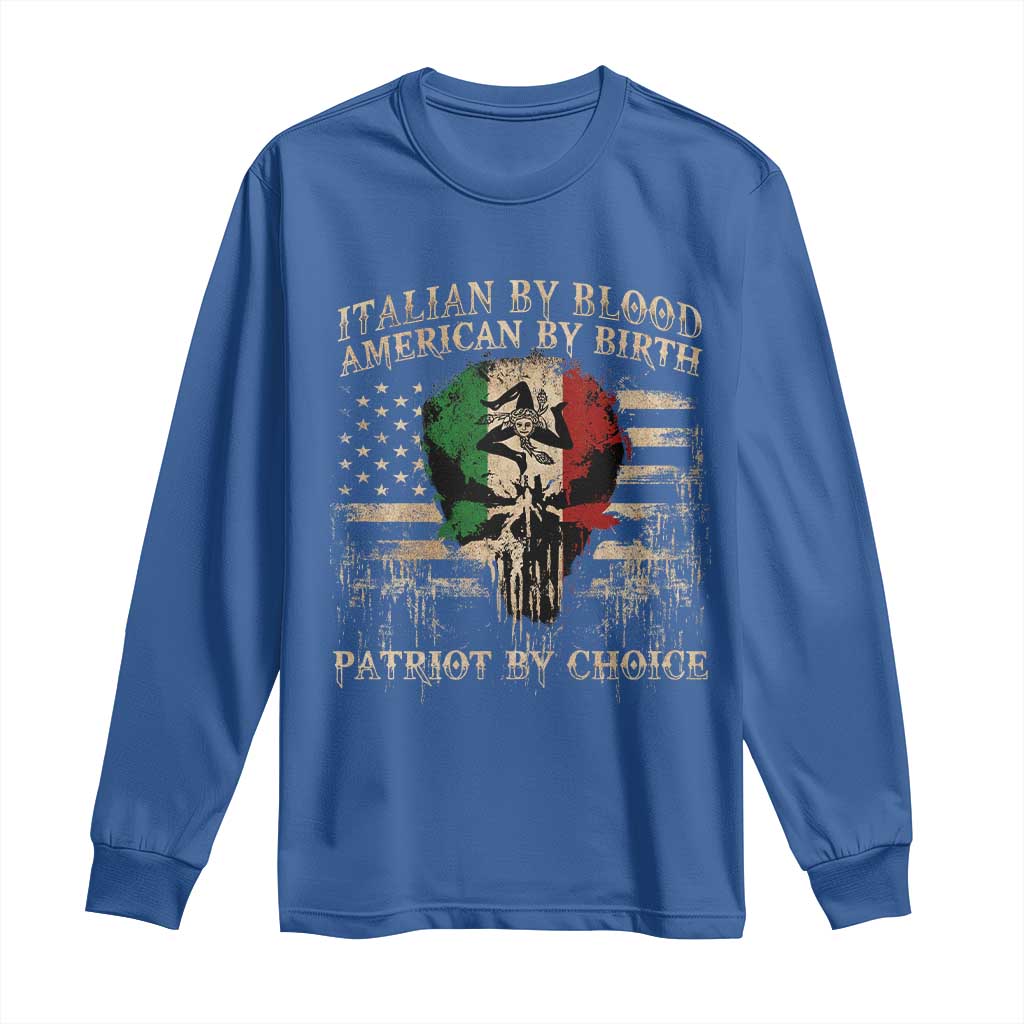 Italian By Blood American By Birth Patriot By Choice Long Sleeve Shirt Funny Italian American Skull USA Flag - Wonder Print Shop