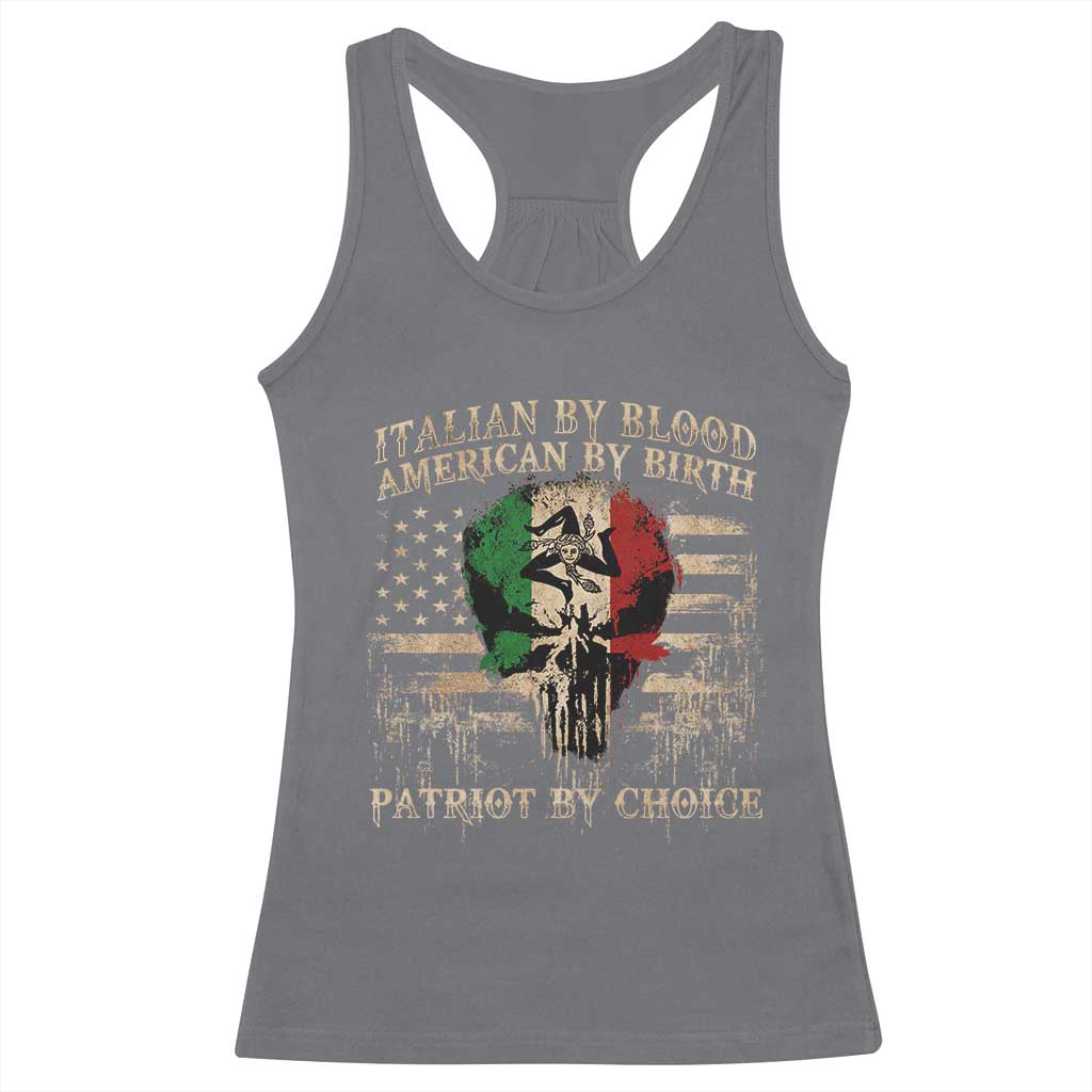Italian By Blood American By Birth Patriot By Choice Racerback Tank Top Funny Italian American Skull USA Flag - Wonder Print Shop