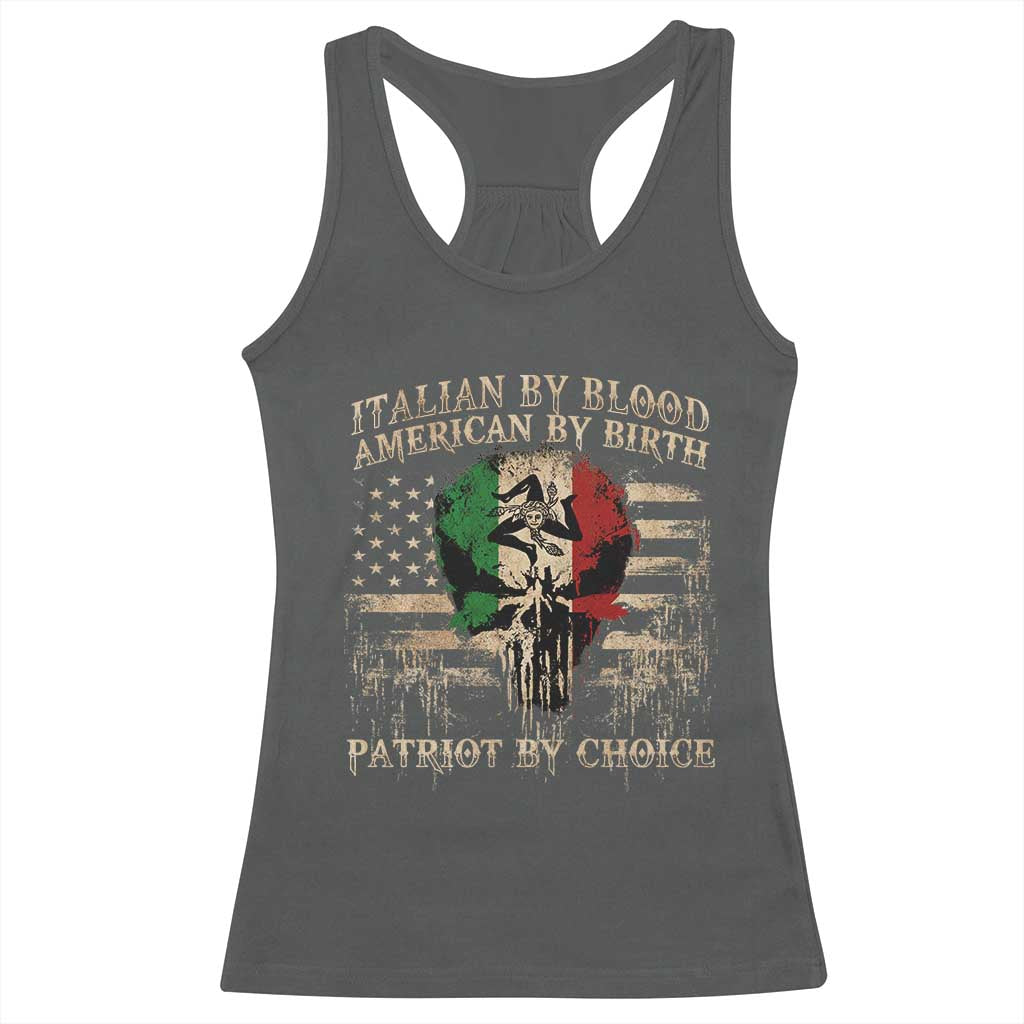 Italian By Blood American By Birth Patriot By Choice Racerback Tank Top Funny Italian American Skull USA Flag - Wonder Print Shop