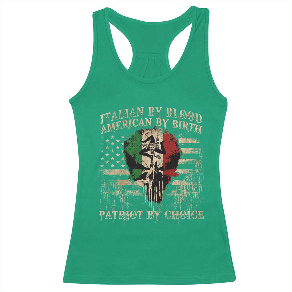 Italian By Blood American By Birth Patriot By Choice Racerback Tank Top Funny Italian American Skull USA Flag - Wonder Print Shop