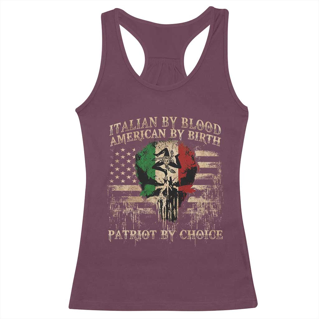 Italian By Blood American By Birth Patriot By Choice Racerback Tank Top Funny Italian American Skull USA Flag - Wonder Print Shop