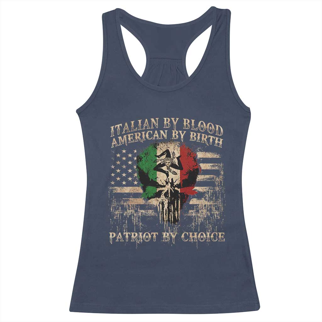 Italian By Blood American By Birth Patriot By Choice Racerback Tank Top Funny Italian American Skull USA Flag - Wonder Print Shop