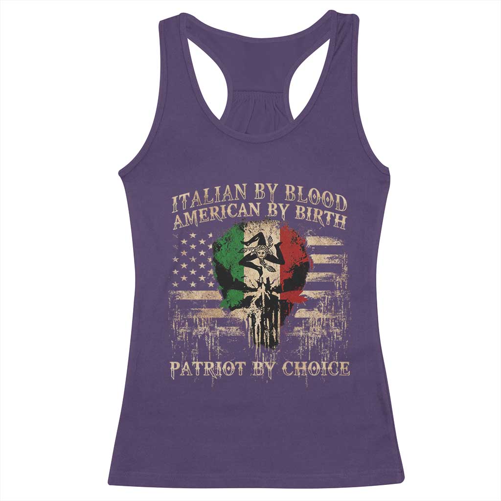 Italian By Blood American By Birth Patriot By Choice Racerback Tank Top Funny Italian American Skull USA Flag - Wonder Print Shop