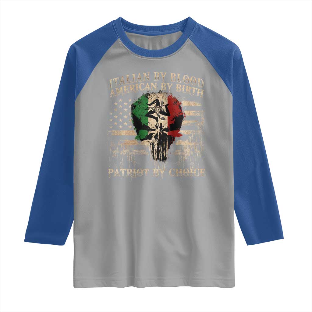 Italian By Blood American By Birth Patriot By Choice Raglan Shirt Funny Italian American Skull USA Flag - Wonder Print Shop
