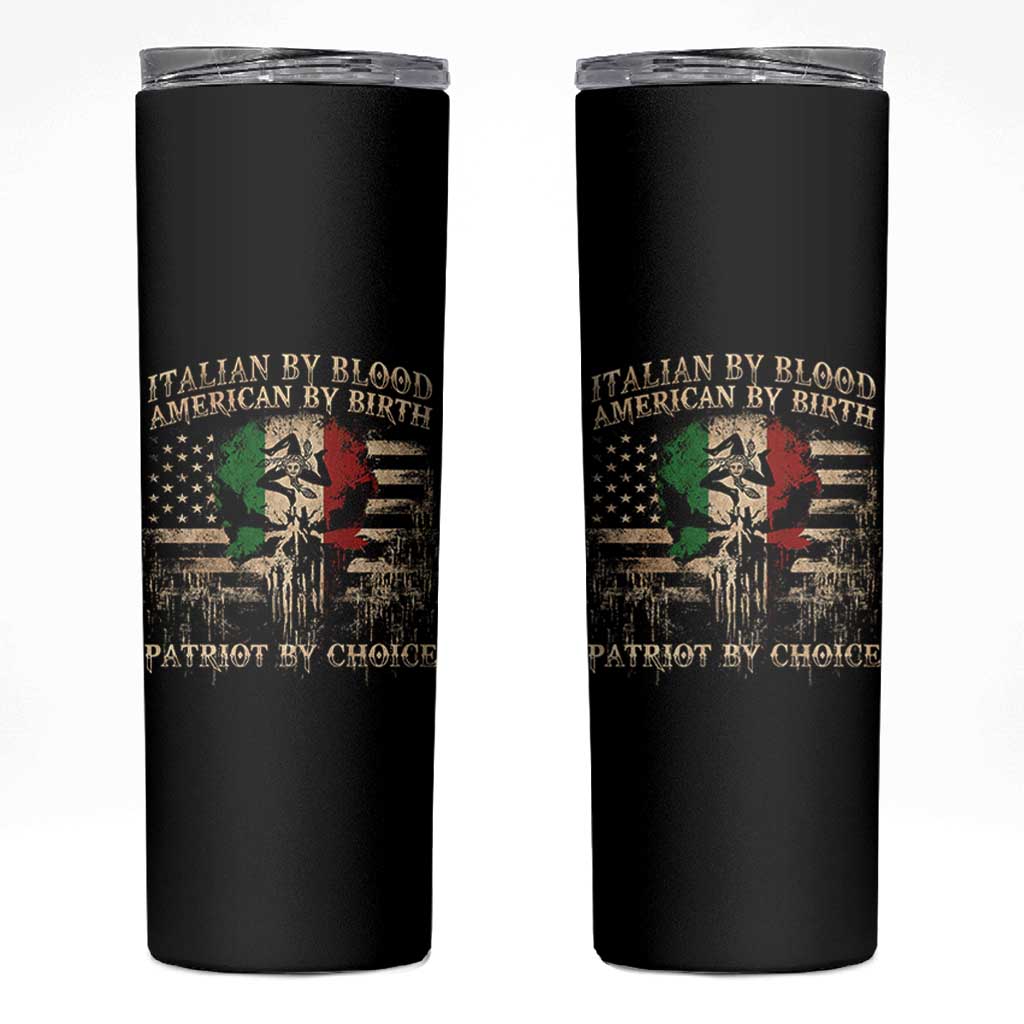 Italian By Blood American By Birth Patriot By Choice Skinny Tumbler Funny Italian American Skull USA Flag - Wonder Print Shop