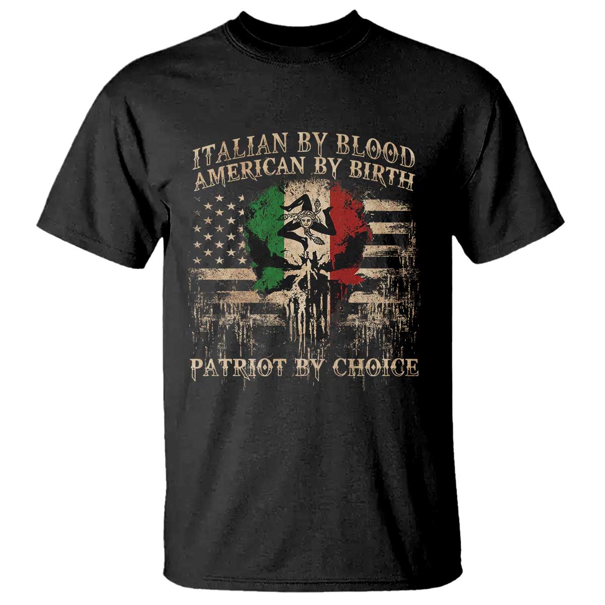 Italian By Blood American By Birth Patriot By Choice T Shirt Funny Italian American Skull USA Flag - Wonder Print Shop