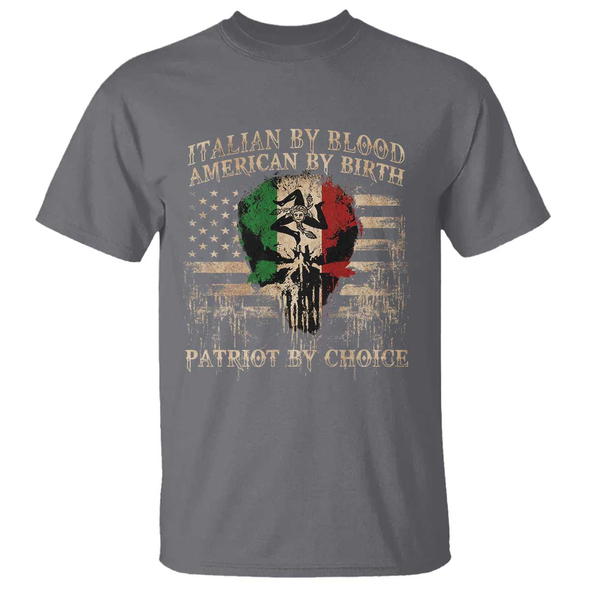 Italian By Blood American By Birth Patriot By Choice T Shirt Funny Italian American Skull USA Flag - Wonder Print Shop