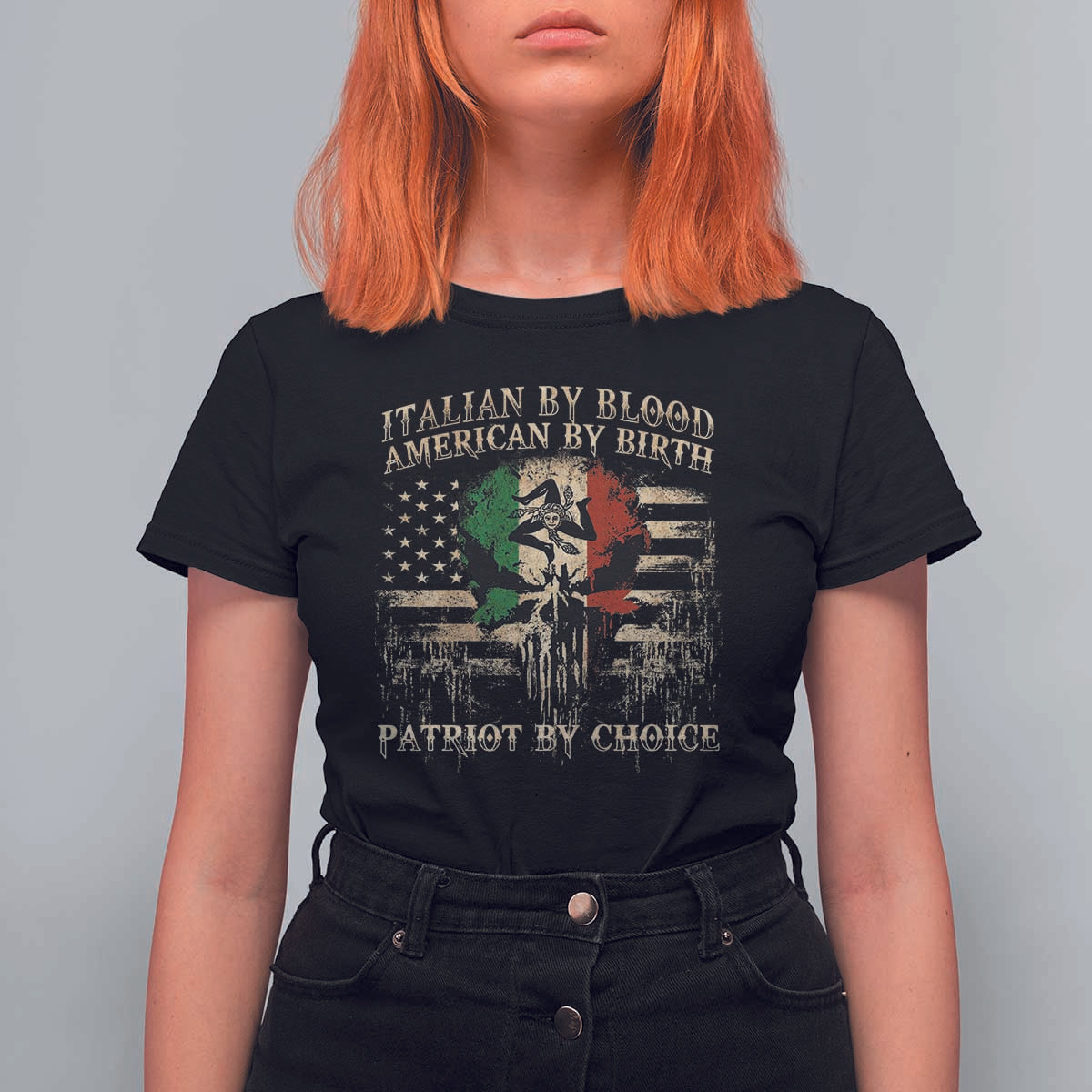 Italian By Blood American By Birth Patriot By Choice T Shirt For Women Funny Italian American Skull USA Flag - Wonder Print Shop