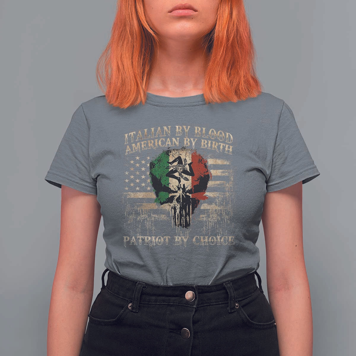 Italian By Blood American By Birth Patriot By Choice T Shirt For Women Funny Italian American Skull USA Flag - Wonder Print Shop