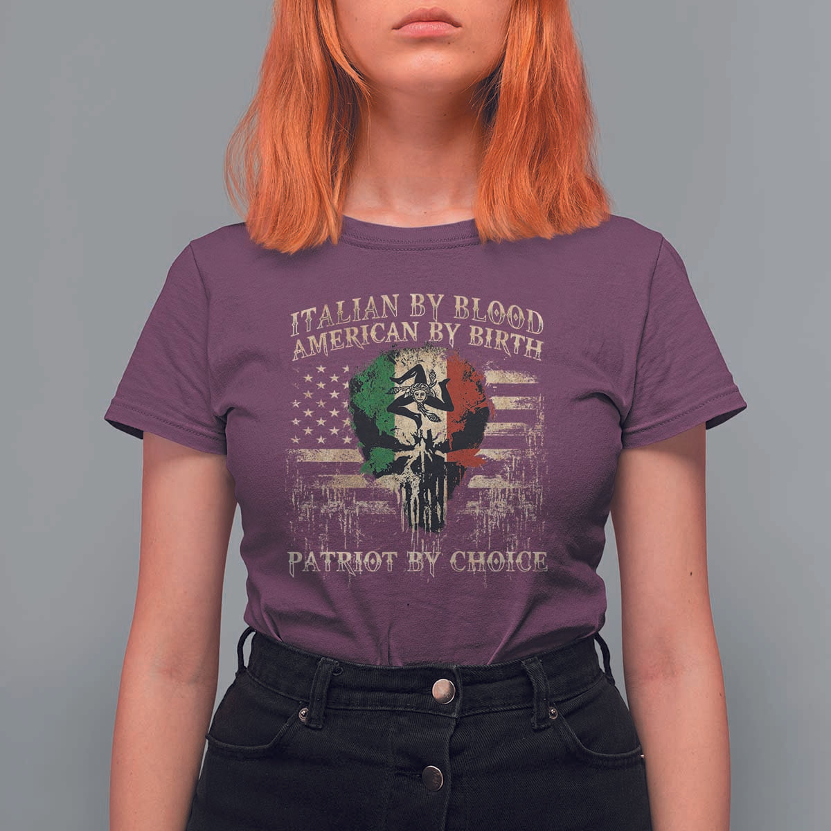 Italian By Blood American By Birth Patriot By Choice T Shirt For Women Funny Italian American Skull USA Flag - Wonder Print Shop
