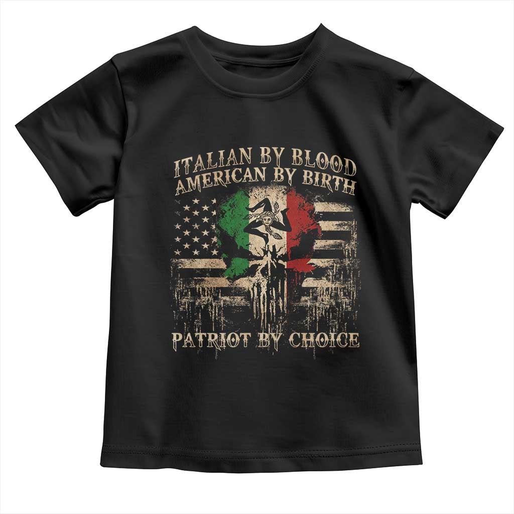 Italian By Blood American By Birth Patriot By Choice Toddler T Shirt Funny Italian American Skull USA Flag - Wonder Print Shop