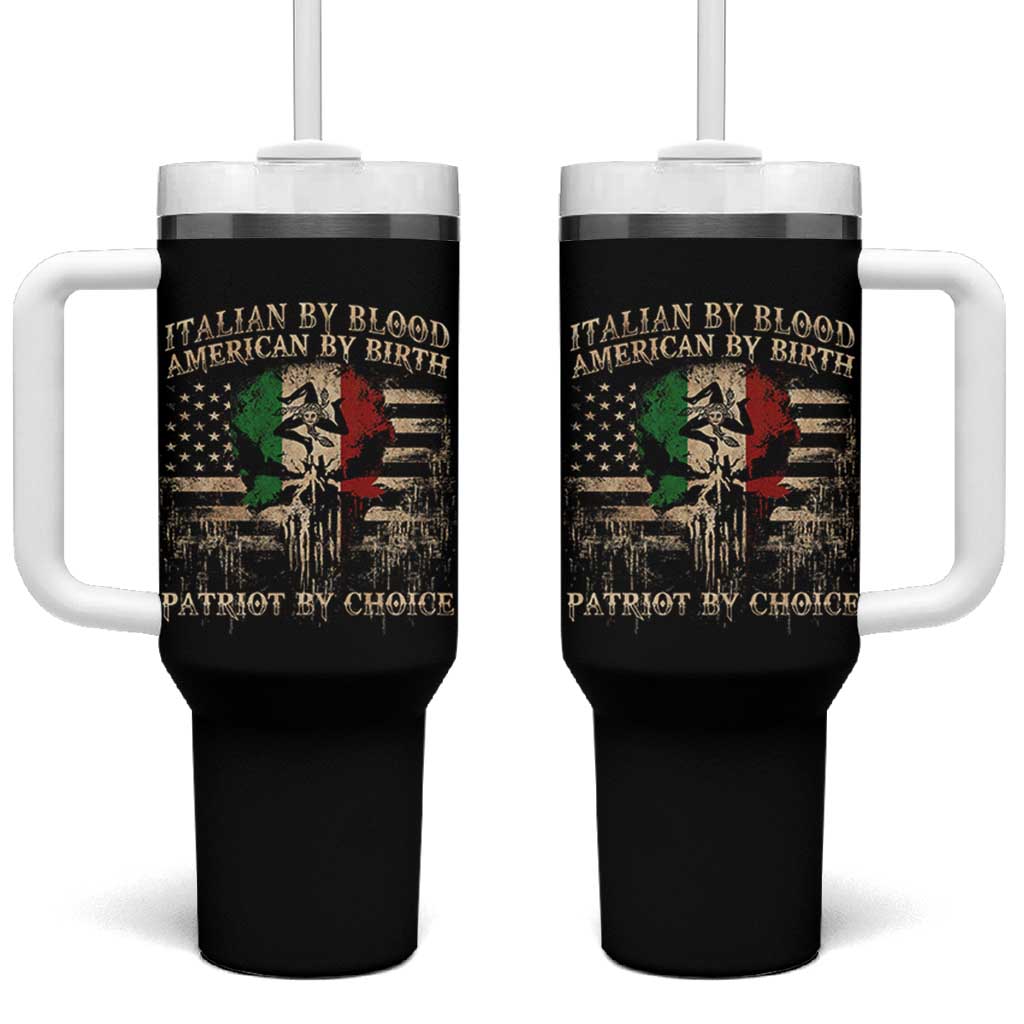 Italian By Blood American By Birth Patriot By Choice Tumbler With Handle Funny Italian American Skull USA Flag - Wonder Print Shop