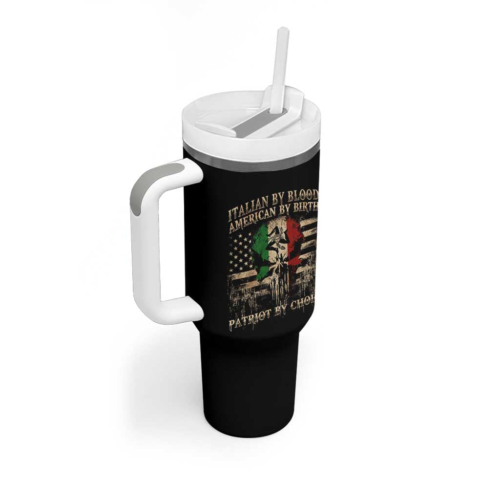 Italian By Blood American By Birth Patriot By Choice Tumbler With Handle Funny Italian American Skull USA Flag - Wonder Print Shop