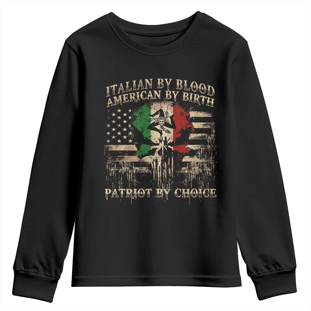 Italian By Blood American By Birth Patriot By Choice Youth Sweatshirt Funny Italian American Skull USA Flag - Wonder Print Shop