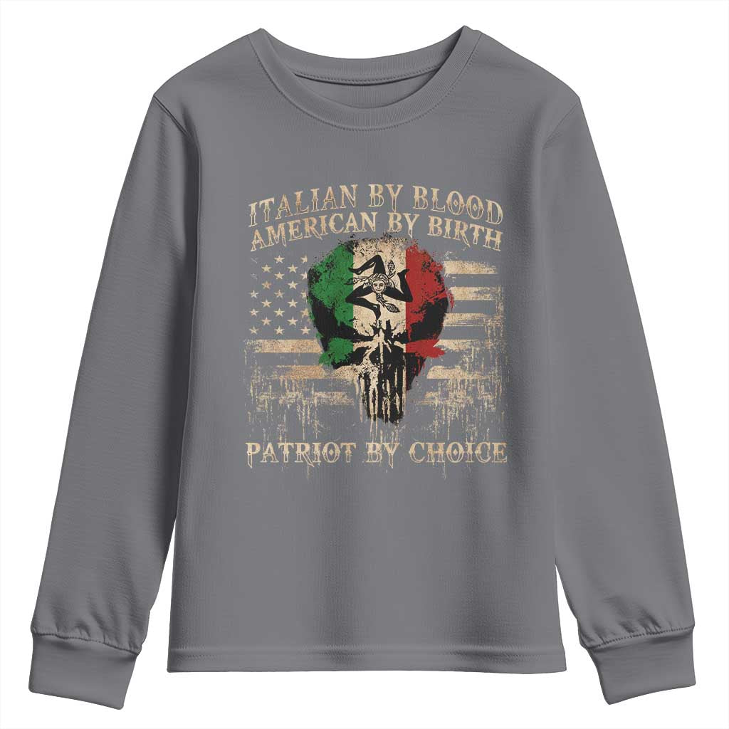 Italian By Blood American By Birth Patriot By Choice Youth Sweatshirt Funny Italian American Skull USA Flag - Wonder Print Shop