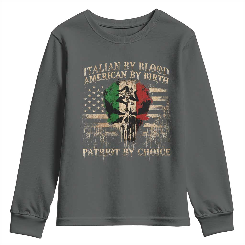 Italian By Blood American By Birth Patriot By Choice Youth Sweatshirt Funny Italian American Skull USA Flag - Wonder Print Shop