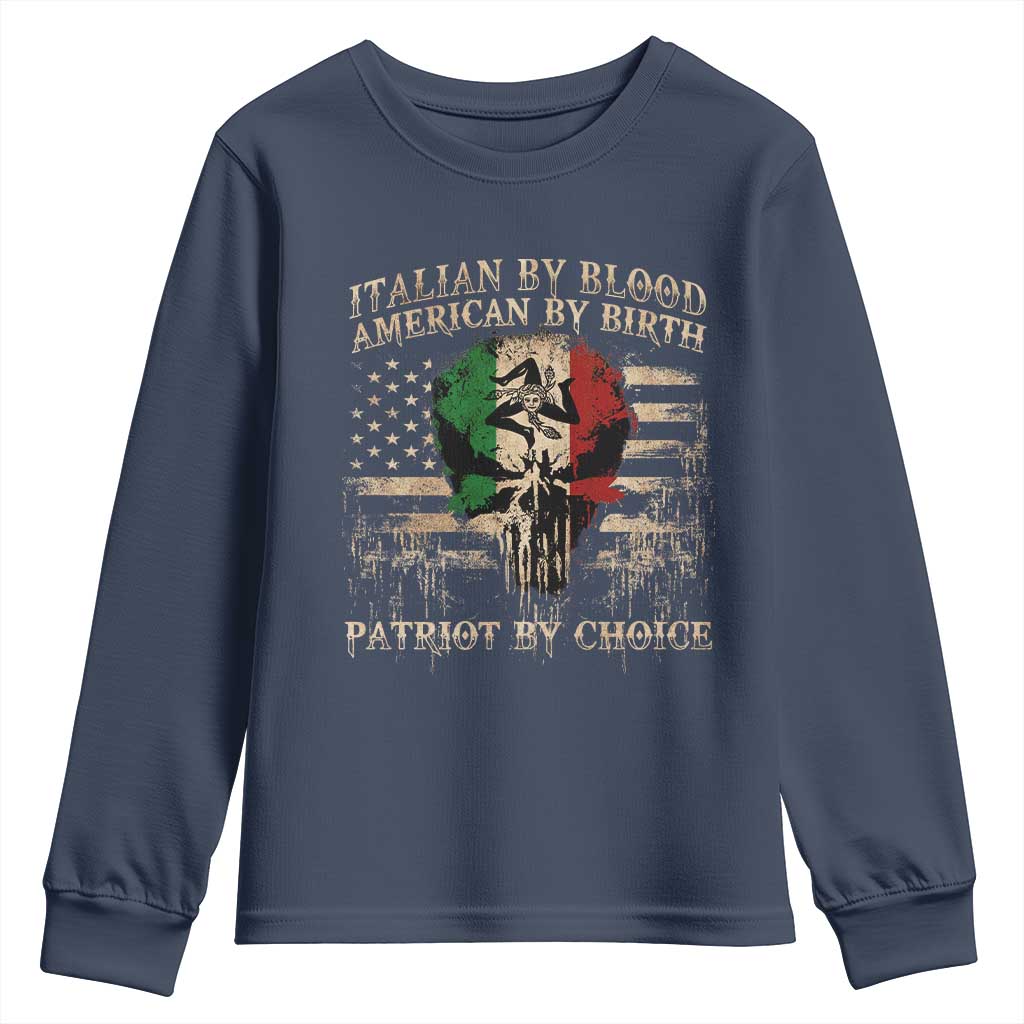 Italian By Blood American By Birth Patriot By Choice Youth Sweatshirt Funny Italian American Skull USA Flag - Wonder Print Shop