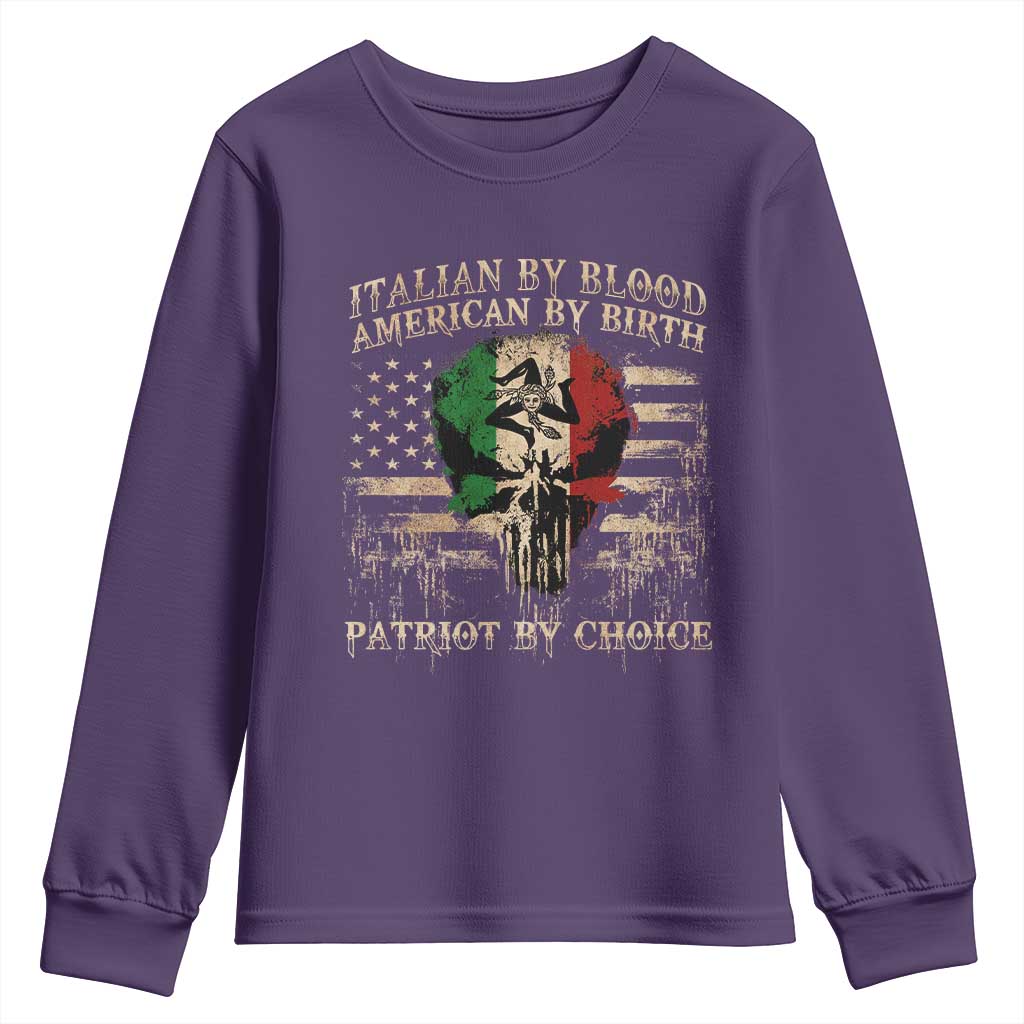 Italian By Blood American By Birth Patriot By Choice Youth Sweatshirt Funny Italian American Skull USA Flag - Wonder Print Shop