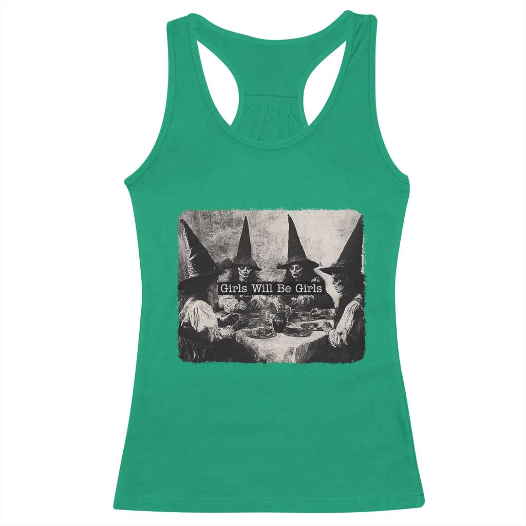 Funny Witch Girls Will Be Girls Racerback Tank Top Feminist Halloween - Wonder Print Shop