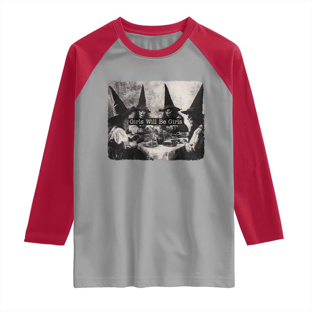 Funny Witch Girls Will Be Girls Raglan Shirt Feminist Halloween - Wonder Print Shop