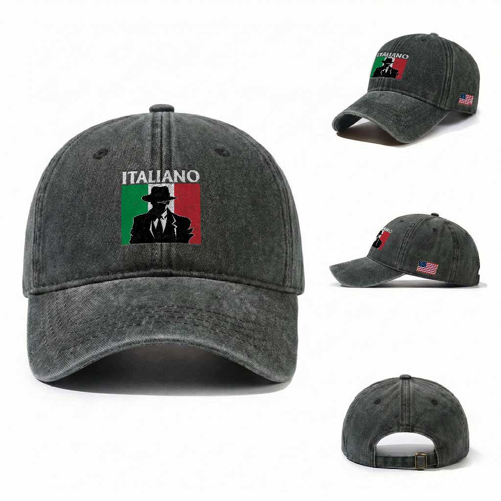 Italiano Italian Mafia Sicilian Gangster Italy Flag Washed Cotton Baseball Cap