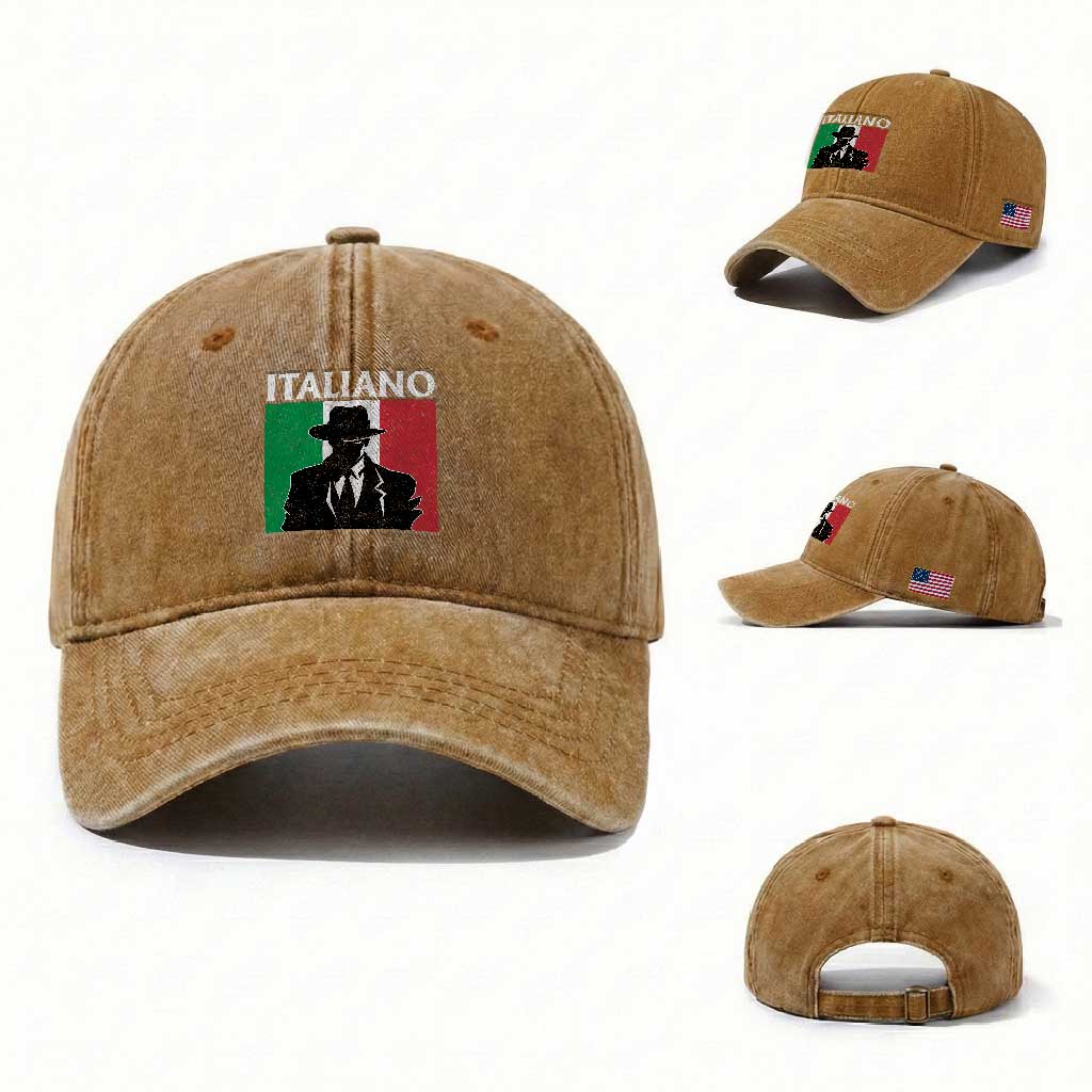 Italiano Italian Mafia Sicilian Gangster Italy Flag Washed Cotton Baseball Cap