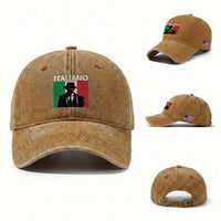 Italiano Italian Mafia Sicilian Gangster Italy Flag Washed Cotton Baseball Cap
