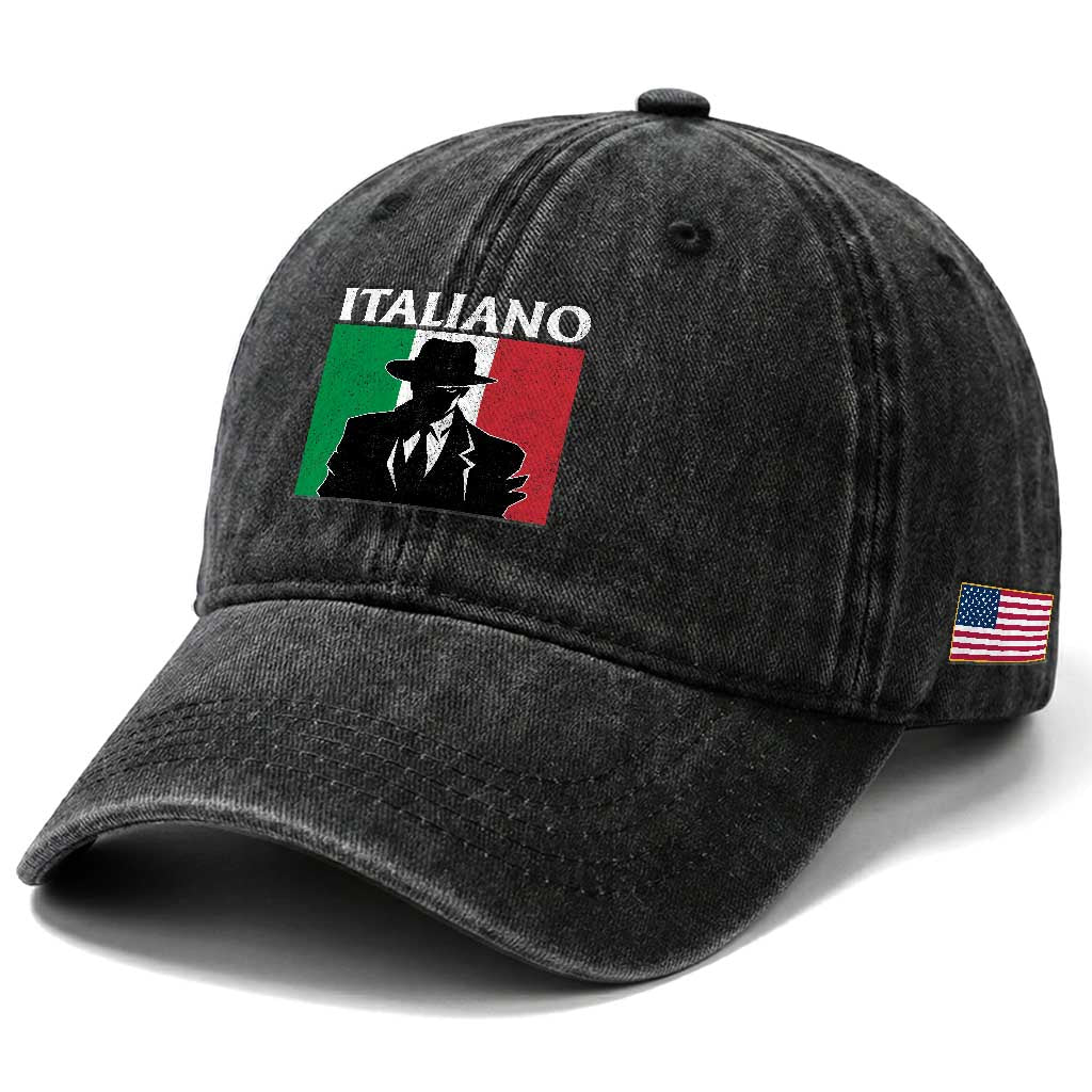 Italiano Italian Mafia Sicilian Gangster Italy Flag Washed Cotton Baseball Cap