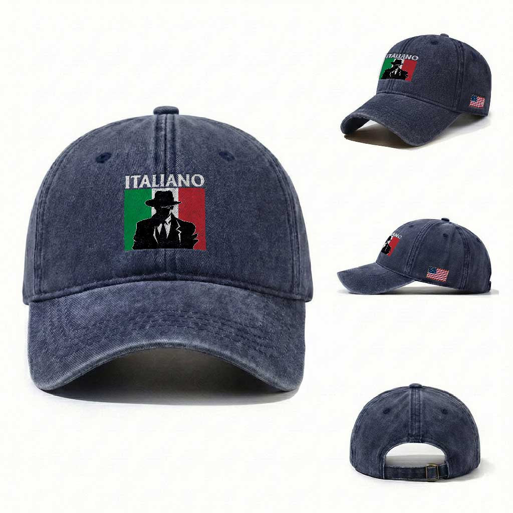 Italiano Italian Mafia Sicilian Gangster Italy Flag Washed Cotton Baseball Cap