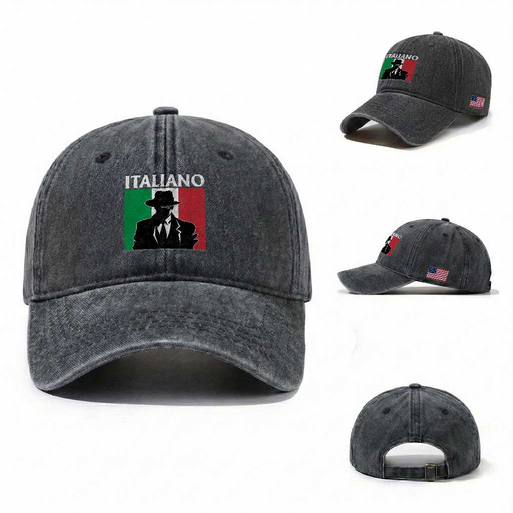 Italiano Italian Mafia Sicilian Gangster Italy Flag Washed Cotton Baseball Cap