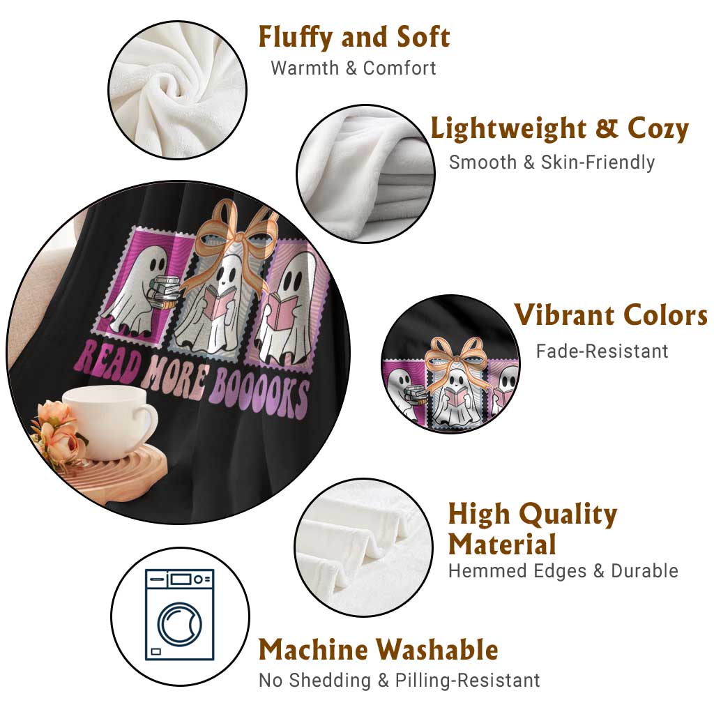 Halloween Teacher Throw Blanket Read More Boooooks Cute Ghost Reading Books - Wonder Print Shop