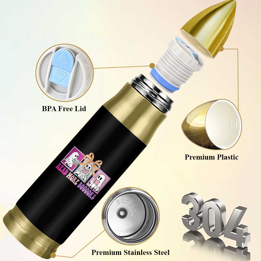 Halloween Teacher Bullet Tumbler Read More Boooooks Cute Ghost Reading Books - Wonder Print Shop