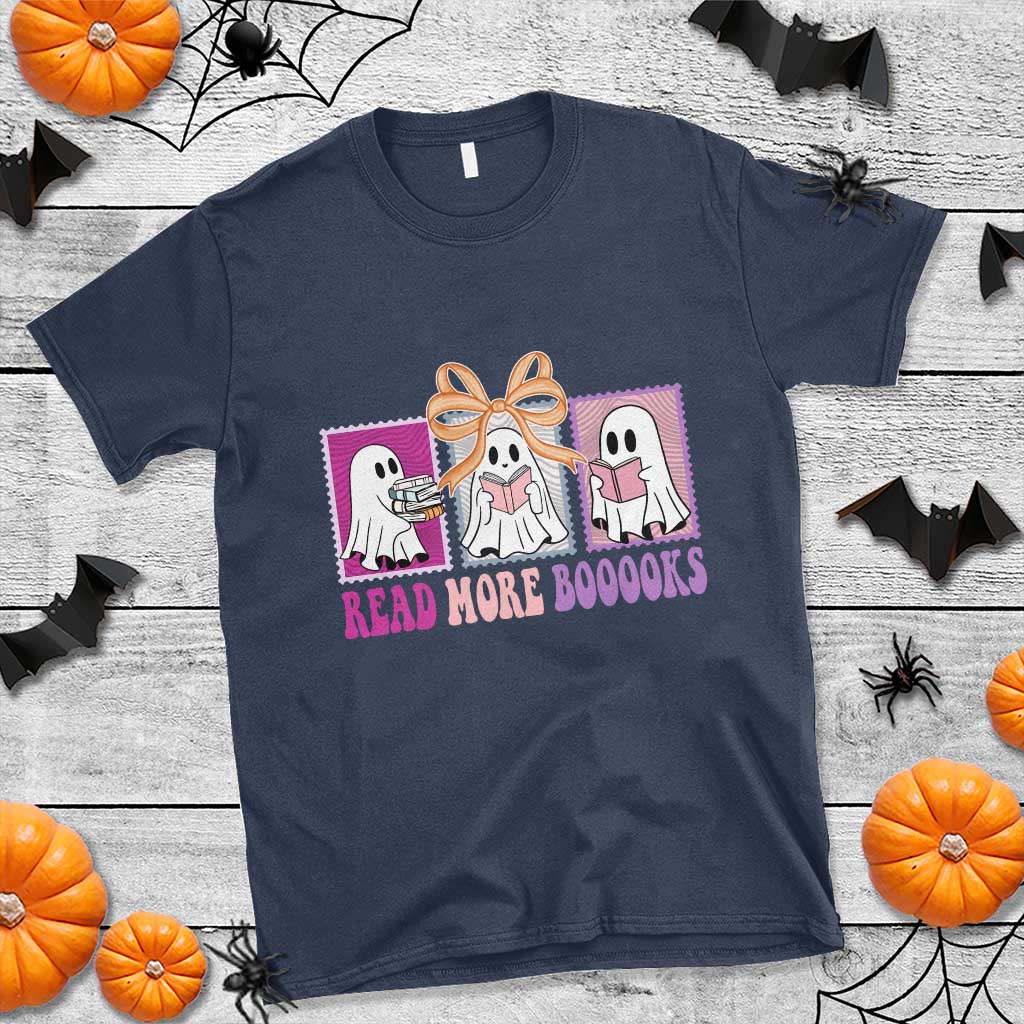 Halloween Teacher T Shirt Read More Boooooks Cute Ghost Reading Books - Wonder Print Shop