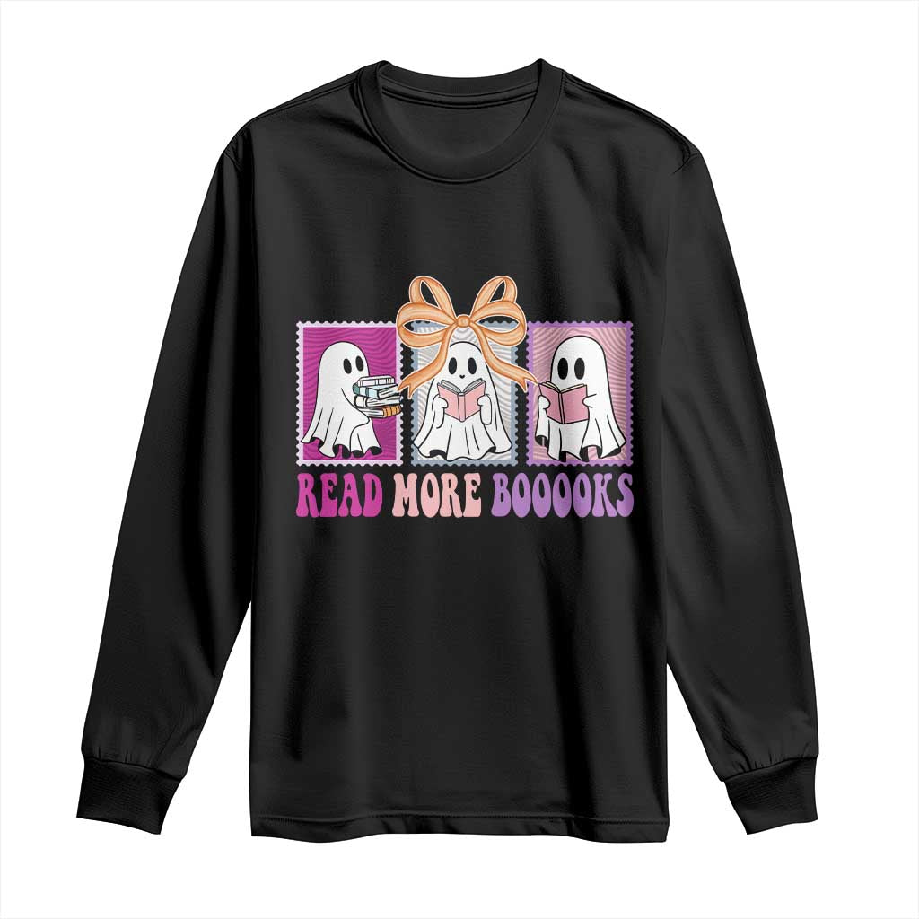 Halloween Teacher Long Sleeve Shirt Read More Boooooks Cute Ghost Reading Books - Wonder Print Shop