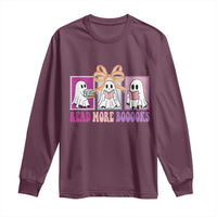 Halloween Teacher Long Sleeve Shirt Read More Boooooks Cute Ghost Reading Books - Wonder Print Shop