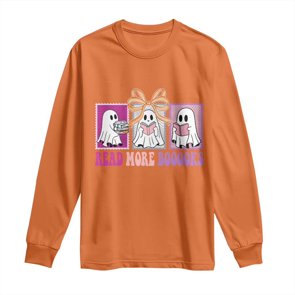 Halloween Teacher Long Sleeve Shirt Read More Boooooks Cute Ghost Reading Books - Wonder Print Shop