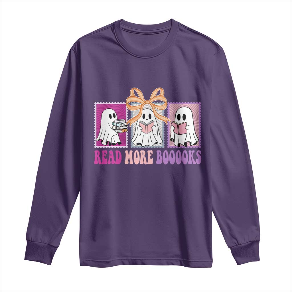 Halloween Teacher Long Sleeve Shirt Read More Boooooks Cute Ghost Reading Books - Wonder Print Shop